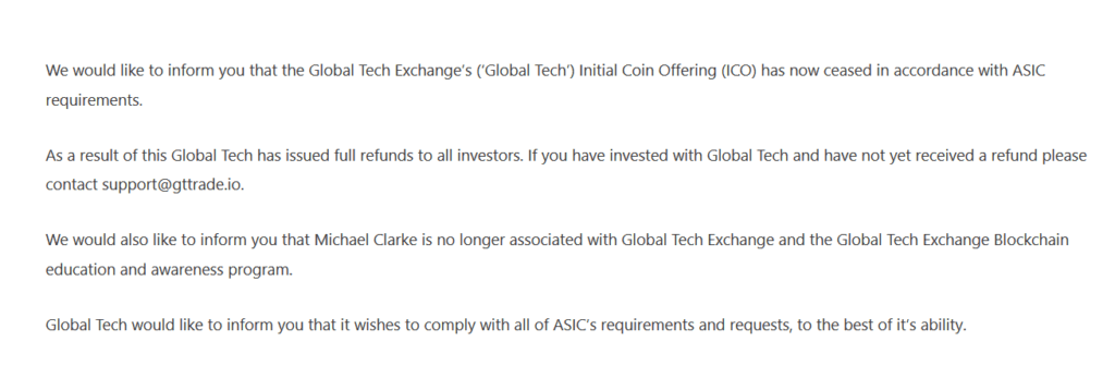 Global Trade Exchange ICO website announcement