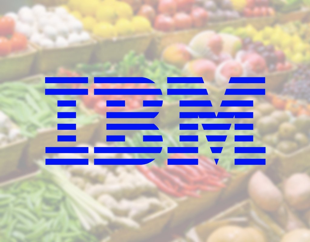 A photo of groceries overlaid with the IBM logo for the IBM food trust
