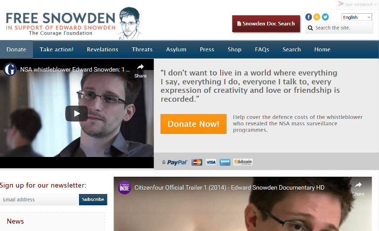 Free Snowden - - organisations accepting crypto donations