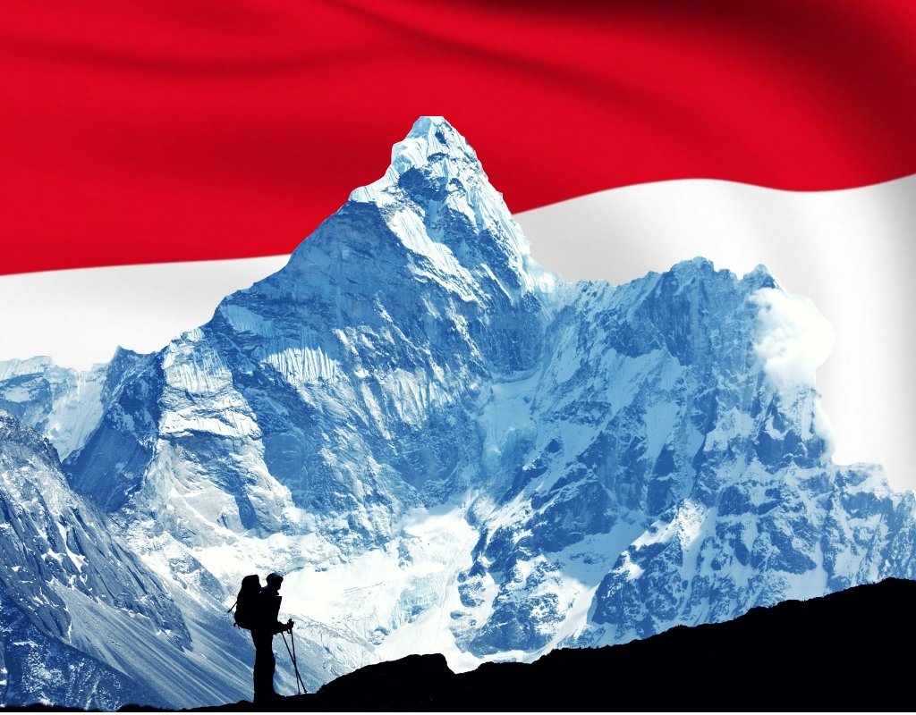 An image of Mount Everest superimposed onto the Indonesian national flag.