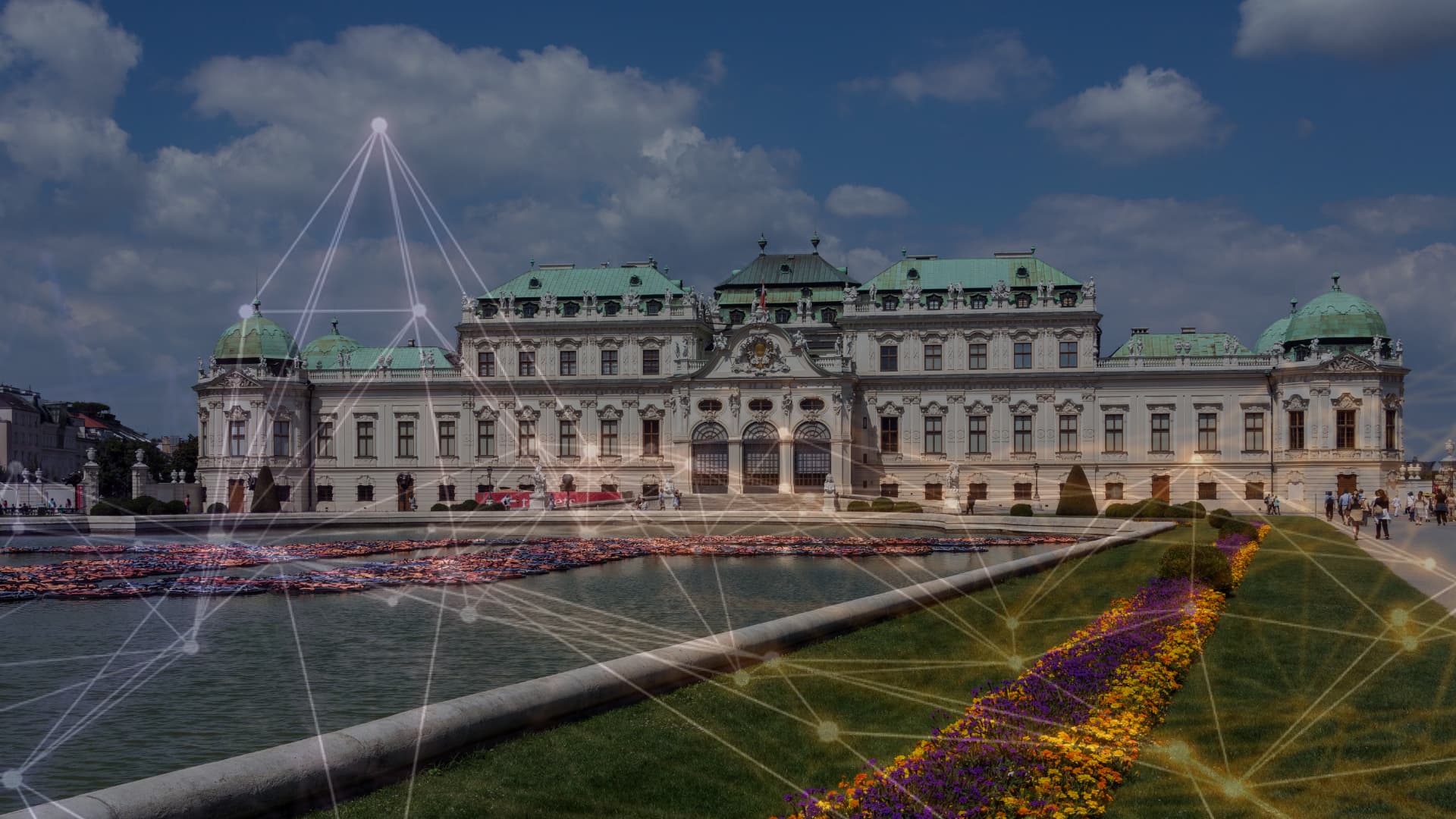 Upper Belverdere Palace in Vienna, Austria with the concept of blockchain technology